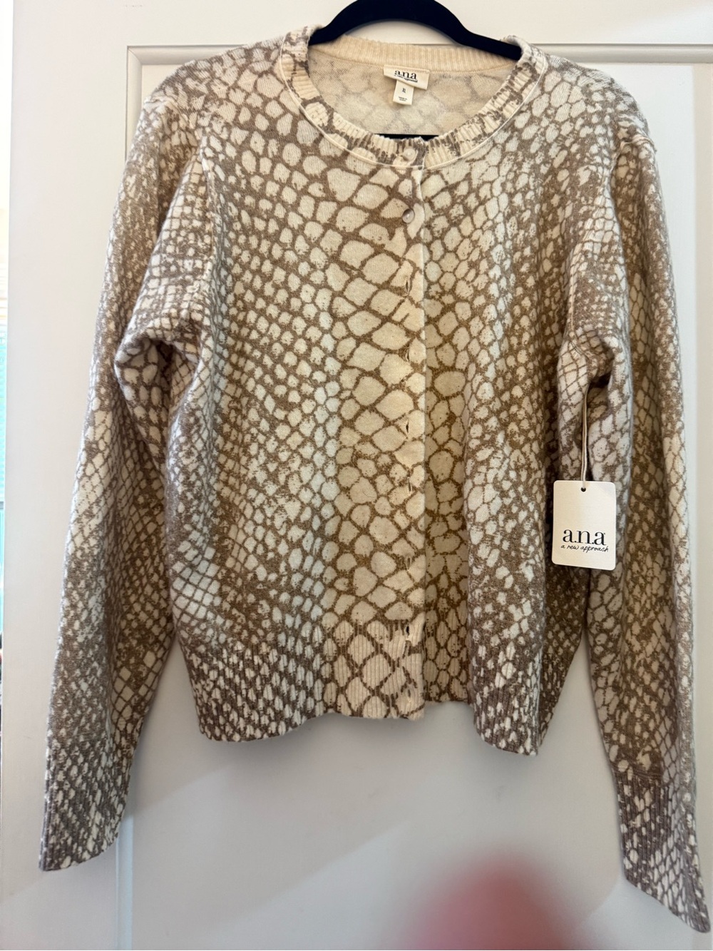 a.n.a Cream Cardigan with Brown Abstract Print
